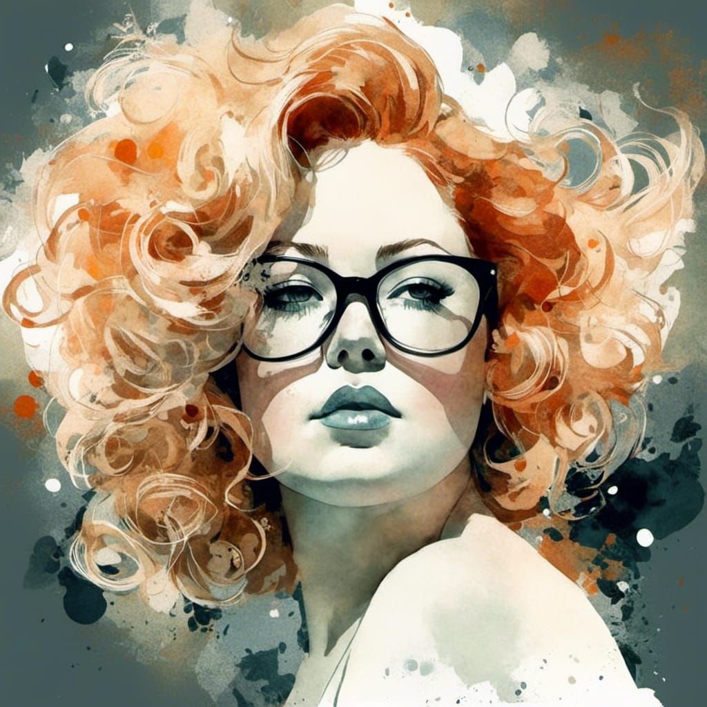 Watercolor Portrait of a Blonde Pinup Model