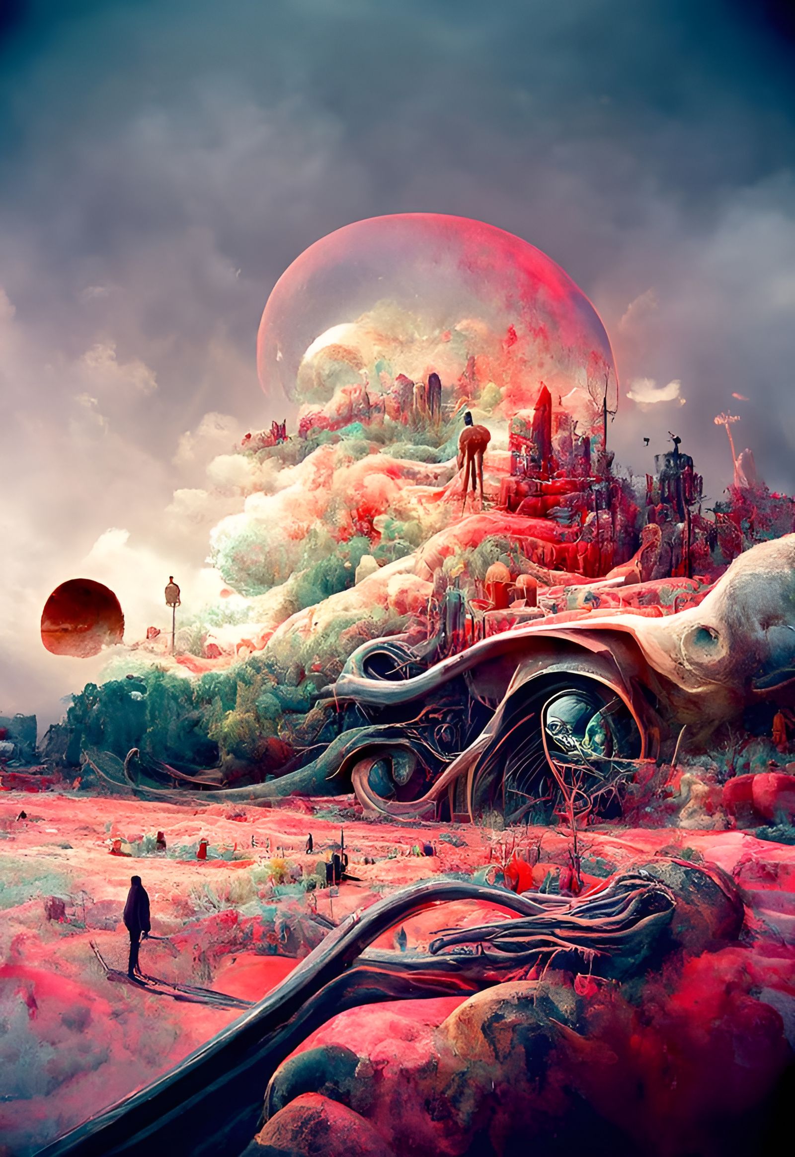 Surreal Cosmic Fantasy Landscape in Retro Style