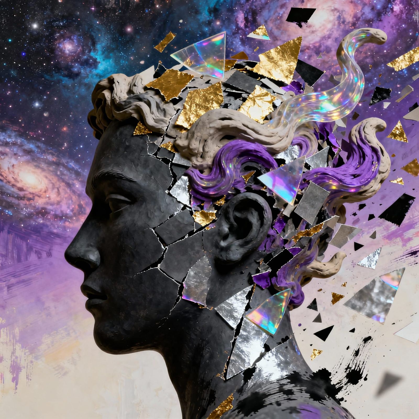 Abstract Head Exploding Into Cosmic Fragments