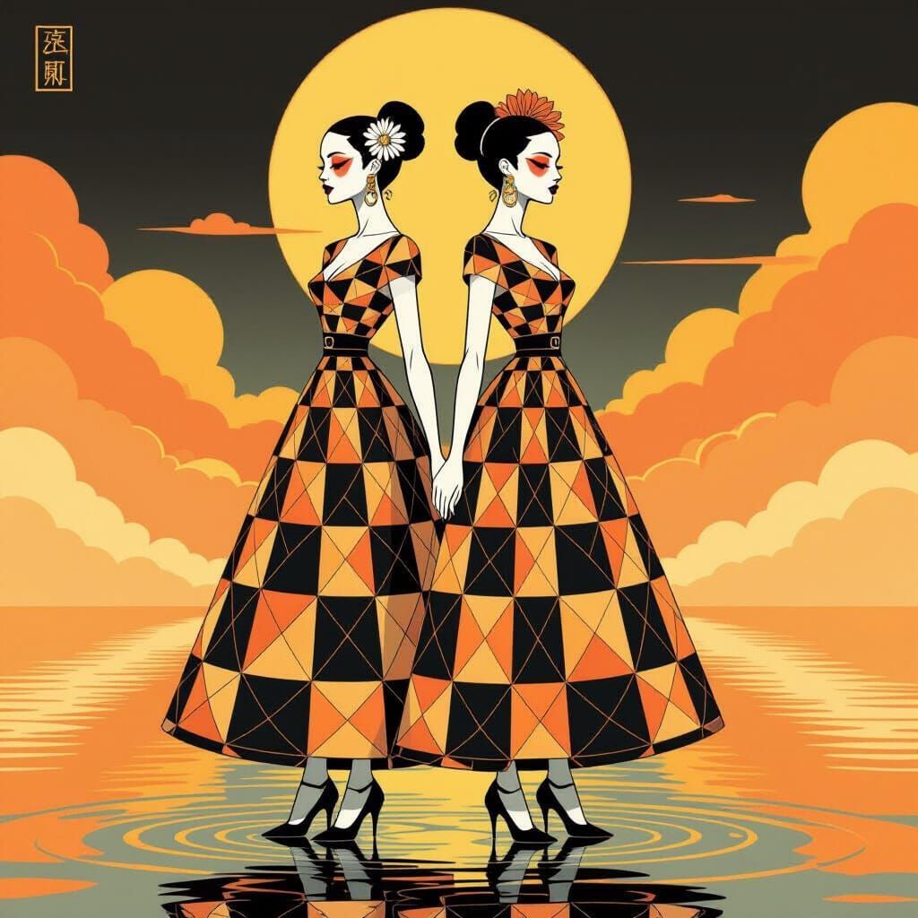 Elegant Figures in Avant-Garde Technical Drawing