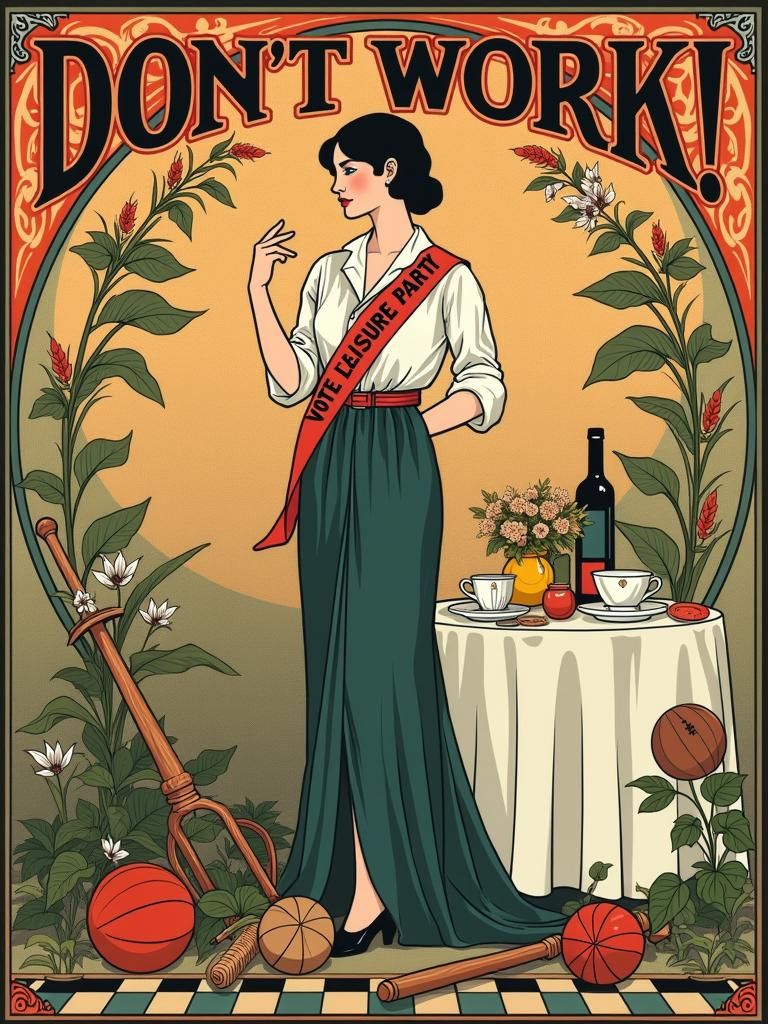 Edwardian 'Vote Leisure Party' Art Nouveau Poster