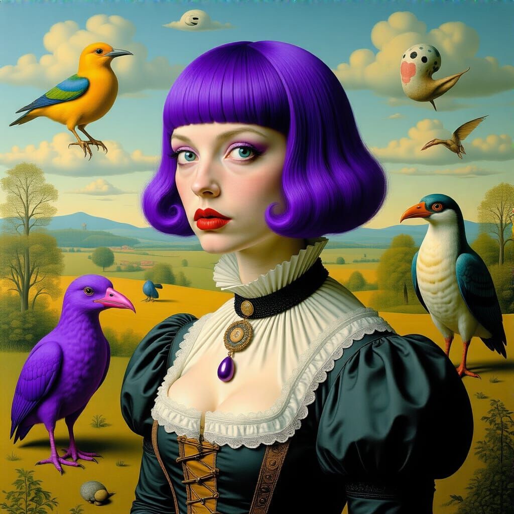 Surreal 18th Century Woman with Purple Hair