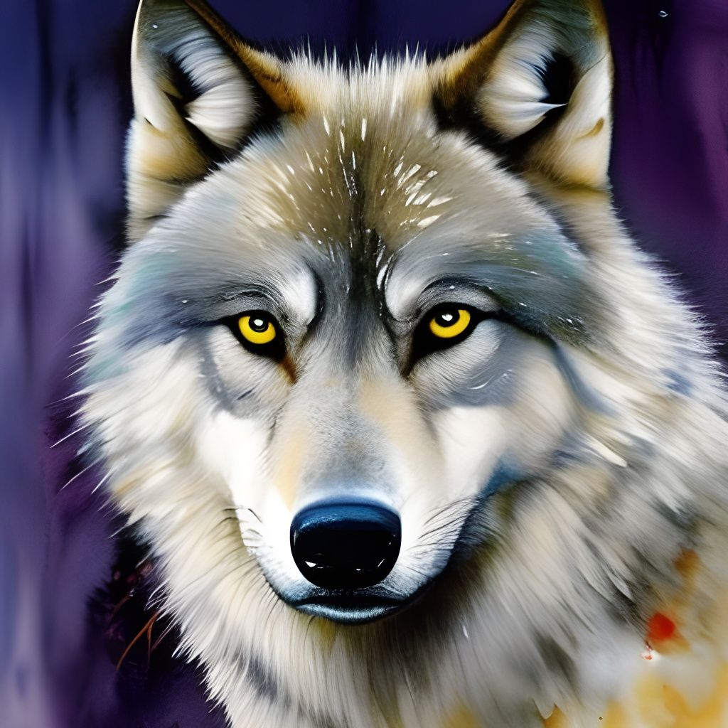 Watercolor Wolf Portrait with Marbling Effects
