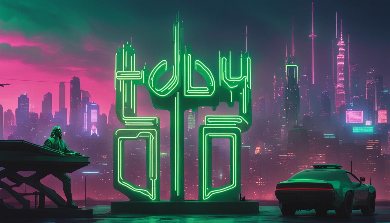 Holy Weed Neon Sign in Cyberpunk Cityscape