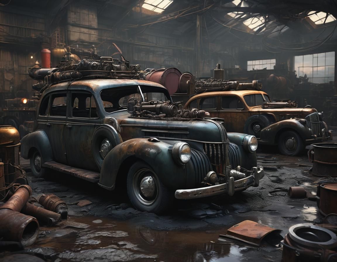 Dieselpunk Factory Interior with Cadillac Fleetwood