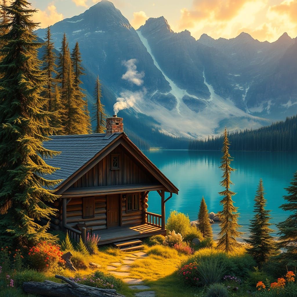 Rustic Mountain Cabin Amidst Majestic Evergreen Trees