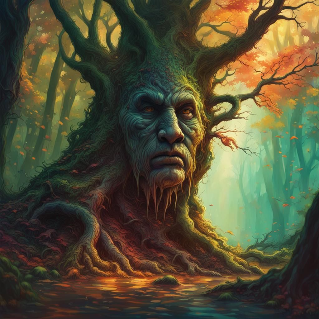 Hyperrealistic Strange Forest in Splash Art Style