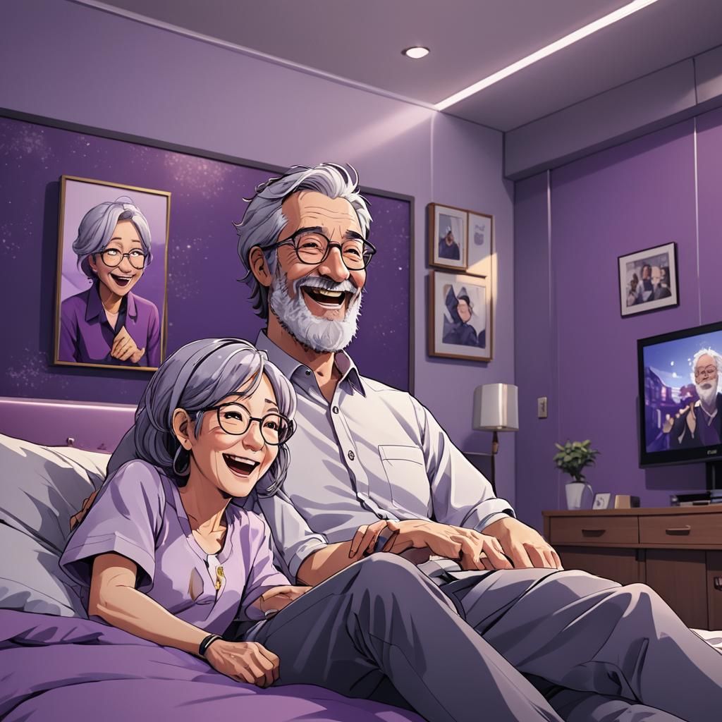 Cozy Anime-Style Movie Night: Cheerful Couple Watching TV