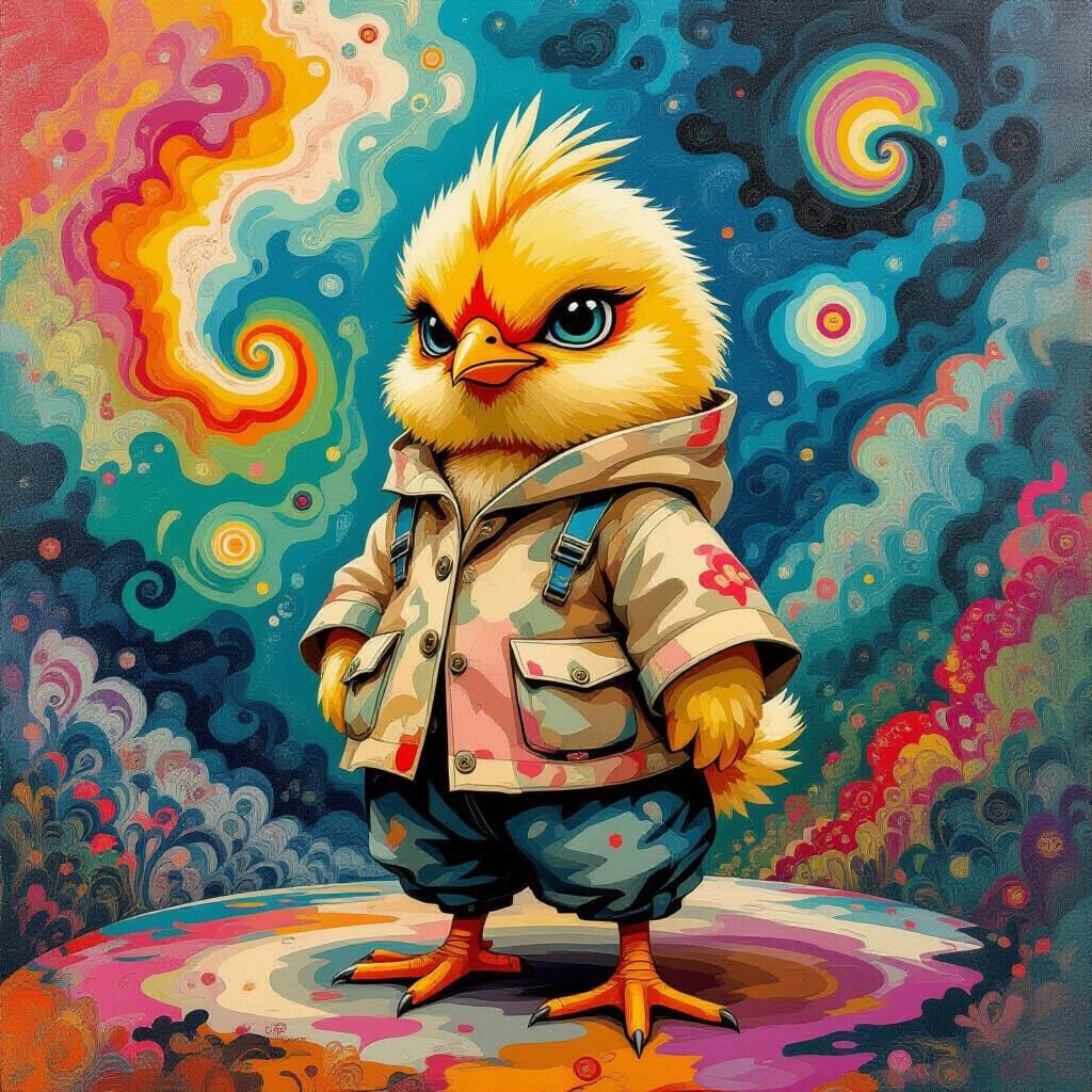 Grumpy Chick in a Surreal Pop Art Environment