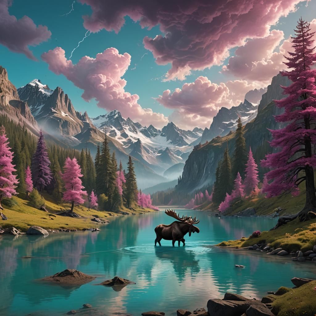 Steampunk Moose Dive: A Cinematic Digital Painting