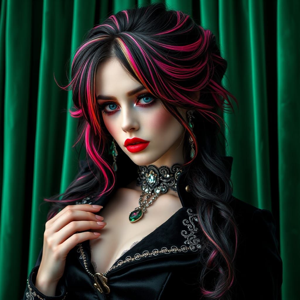 Glampunk Siren in Velvet: A Dark Art Portrait
