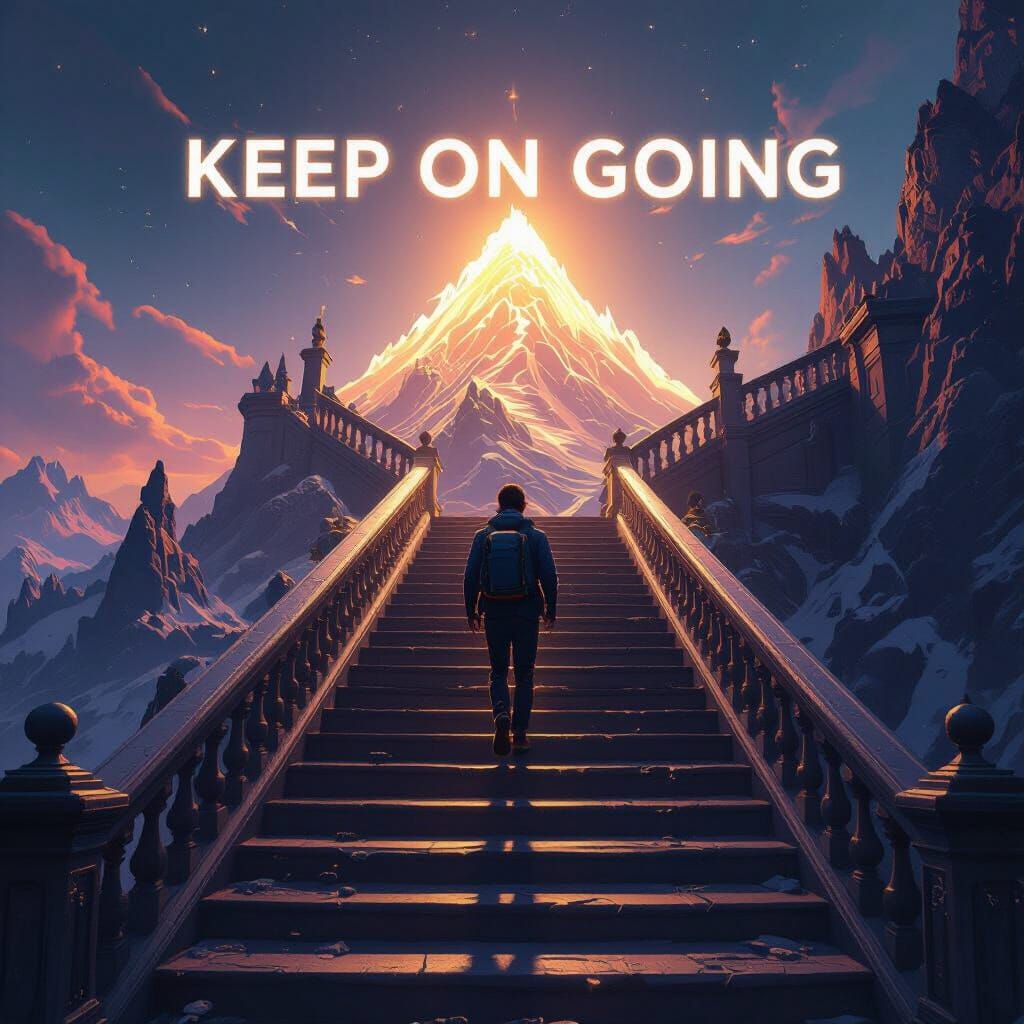 Person Climbing Stairs to Success "KEEP ON GOING" Matte Pain...