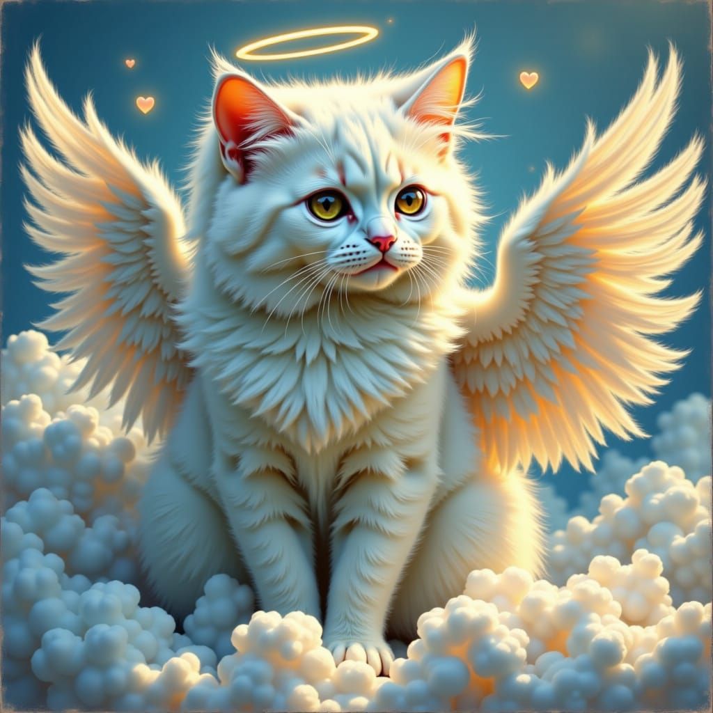 Fluffy Cat Angel in Ethereal Golden Light