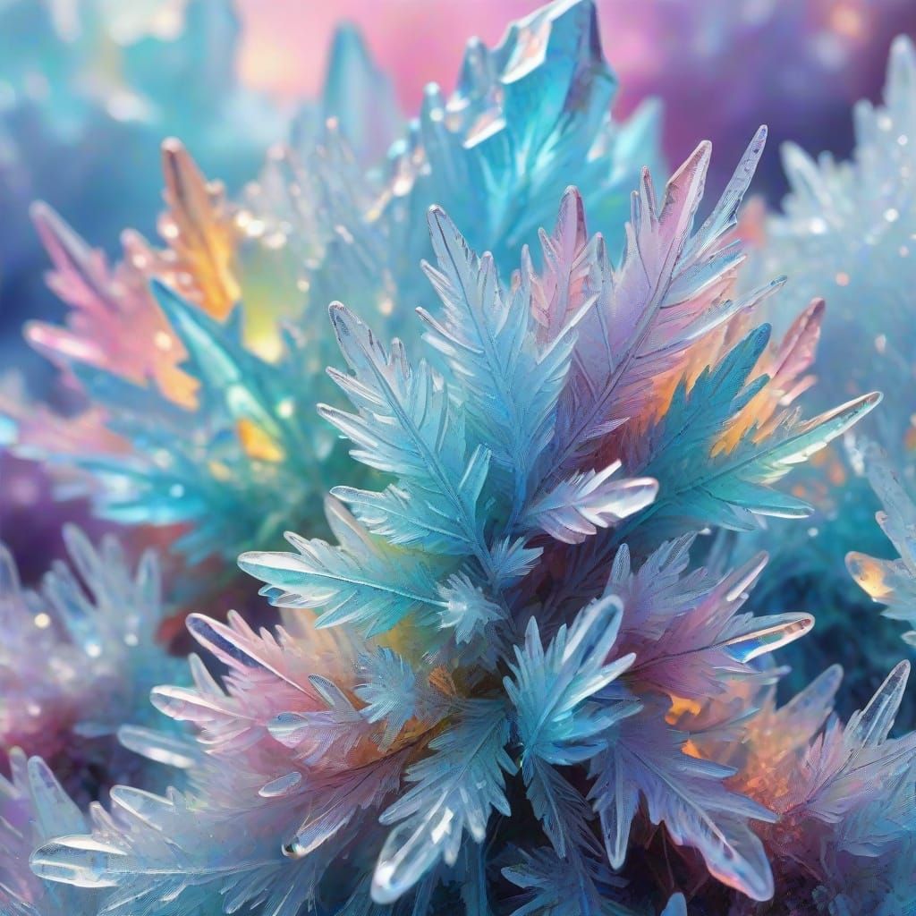 Rainbow Ice Crystal Formation in Vibrant Digital Art