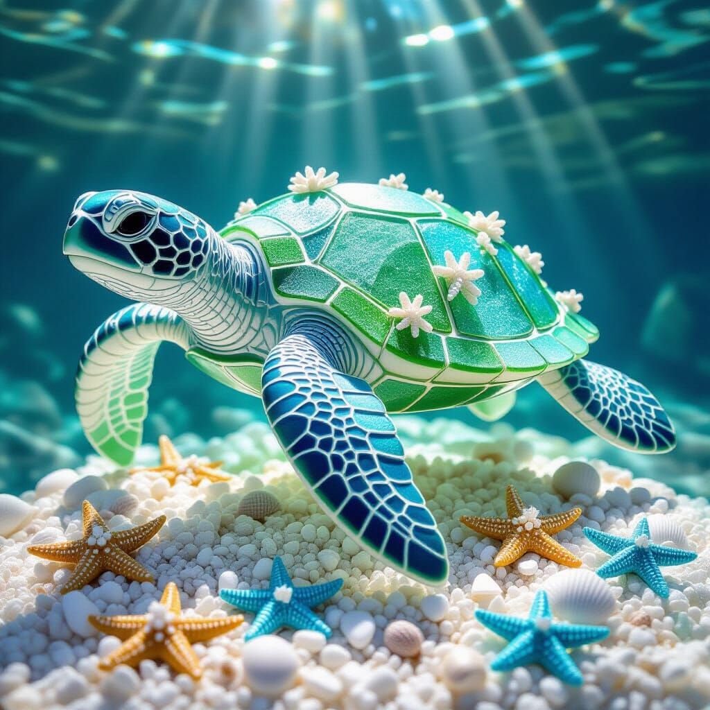 Sea Turtle Sculpture Made of Sea Glass