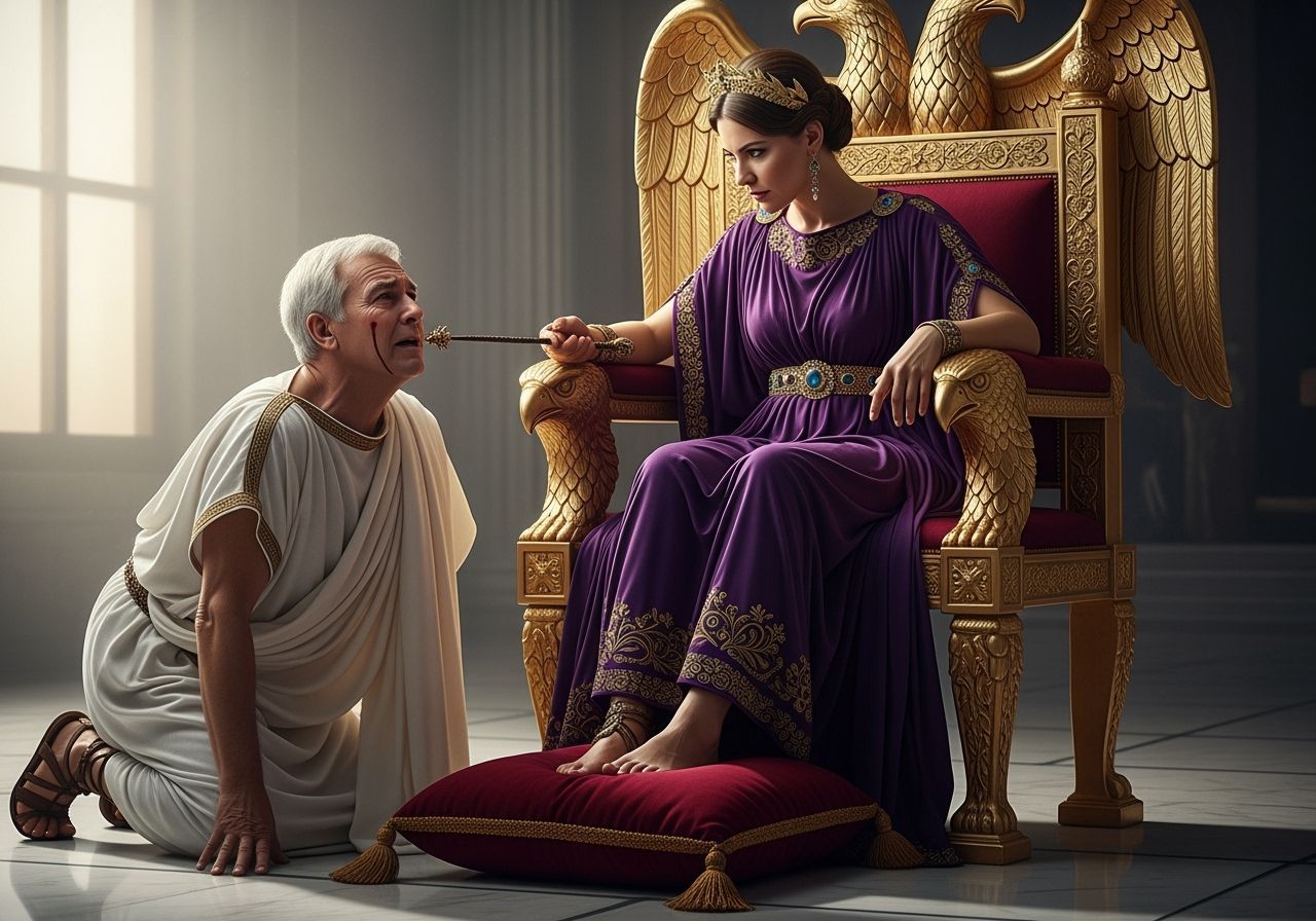 Roman Empress on Gold Throne Judging Senator