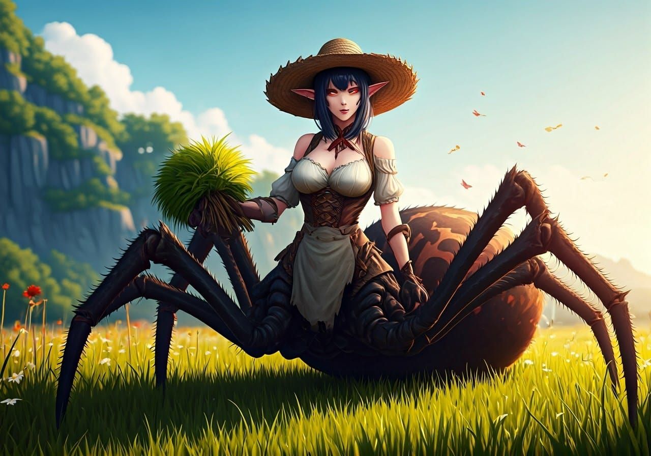 Surreal Spider Goddess Cultivates Vibrant Field in Dazzling ...