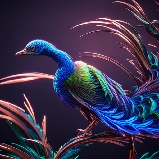Futuristic Sci-Fi Peacock in Glass