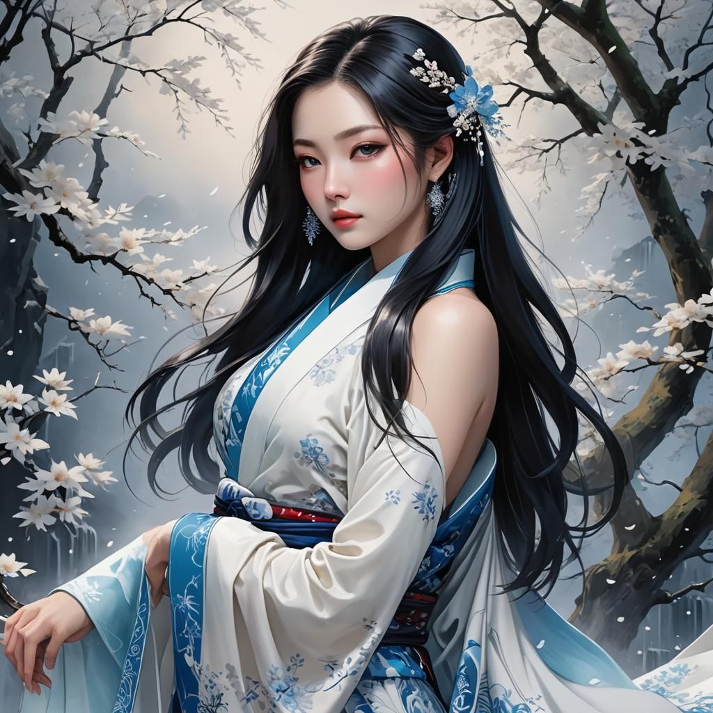 Icy Elegance: Japanese Woman in Dark Tokyo