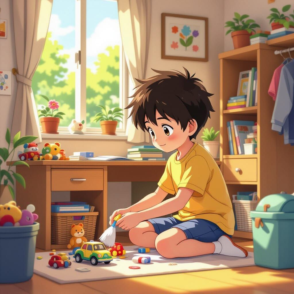 Anime Boy Kadi Tidies His Room Daily