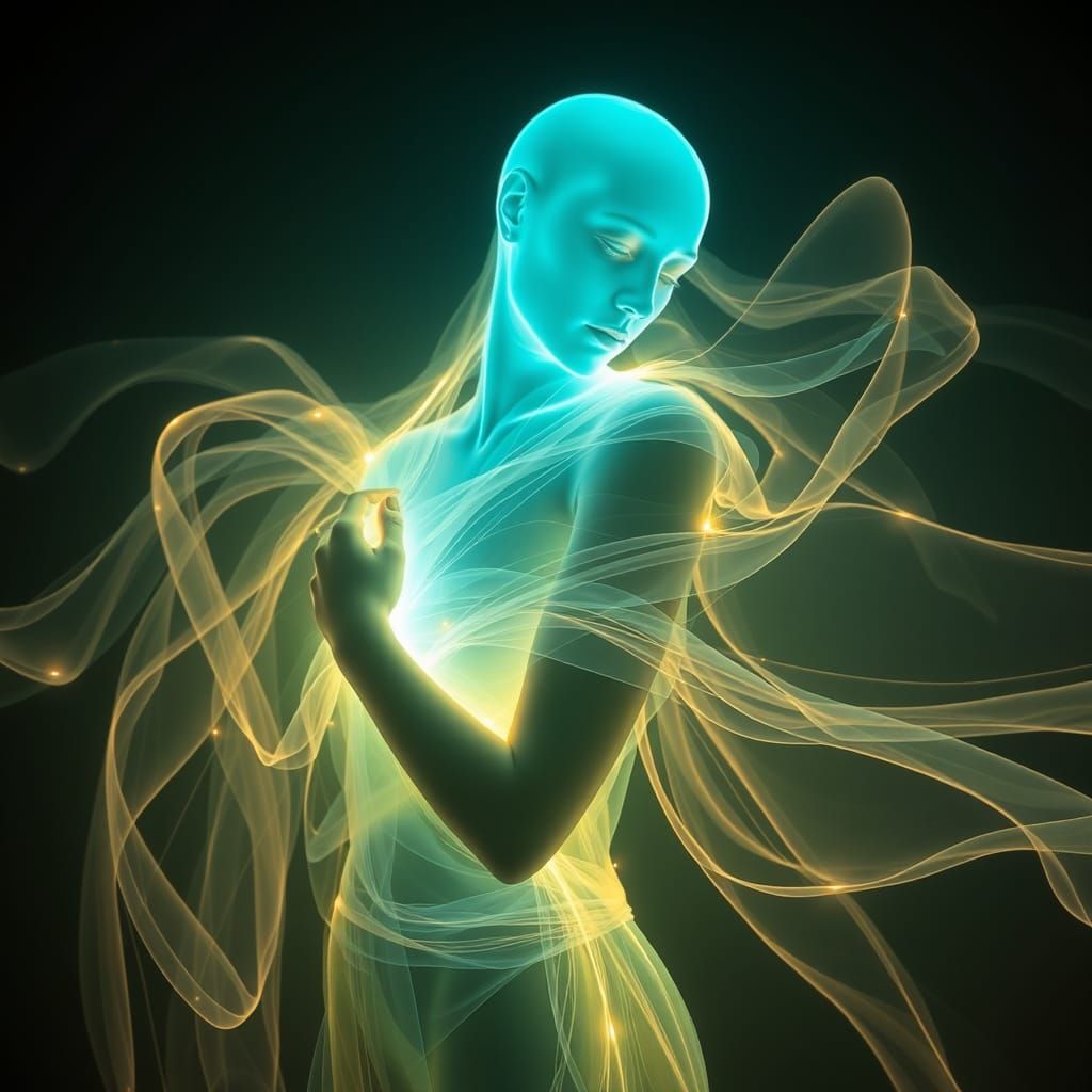 Bioluminescent Women in Laser Light Embrace