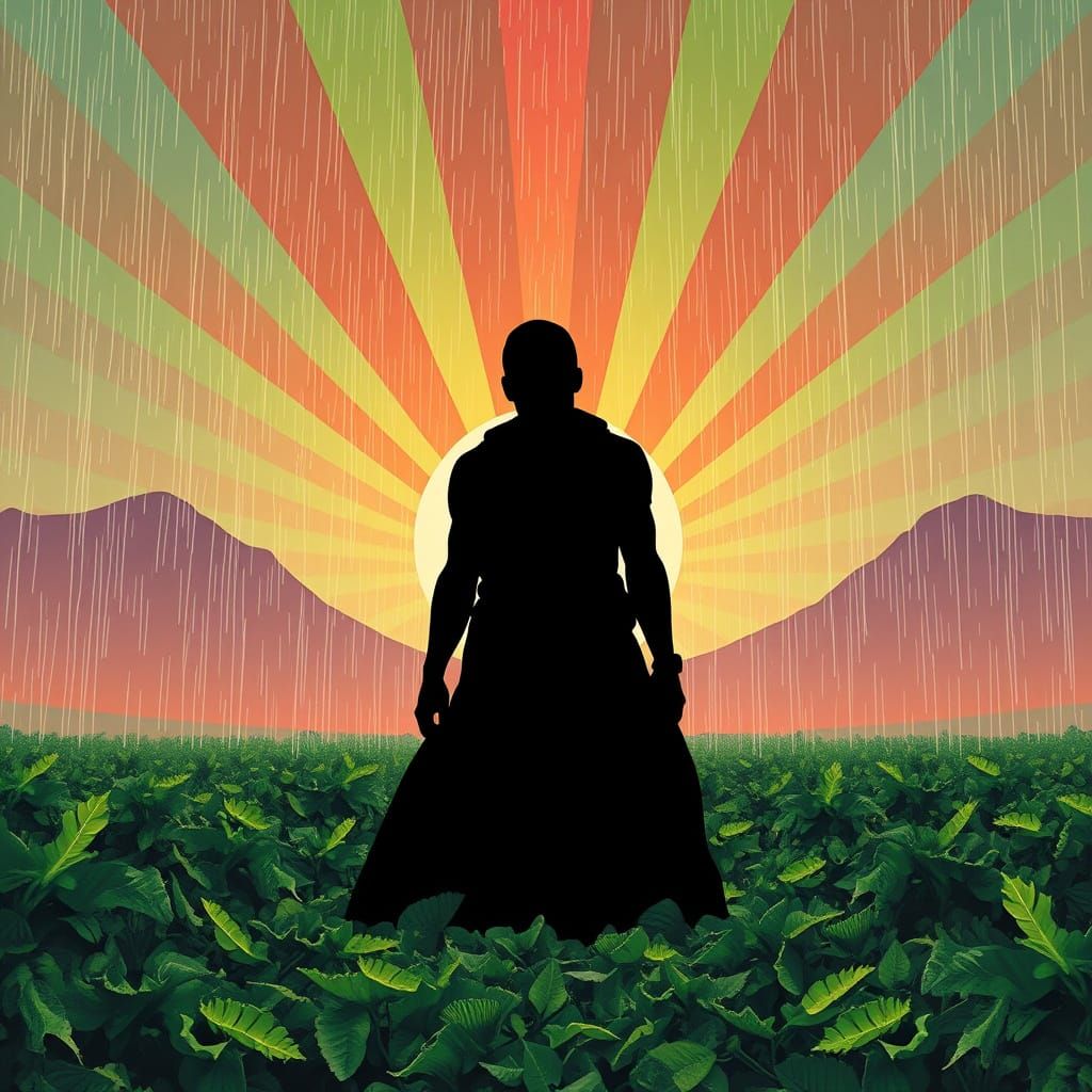 Monumental Silhouette in Torrential Rain, Pop Art Style