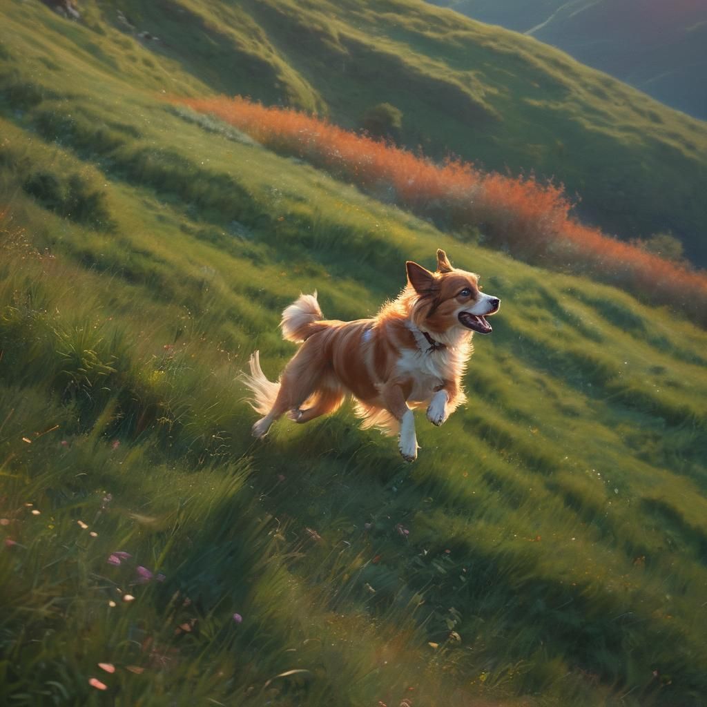Dog Soaring with Wings: A Fantastical Realism Oil Painting