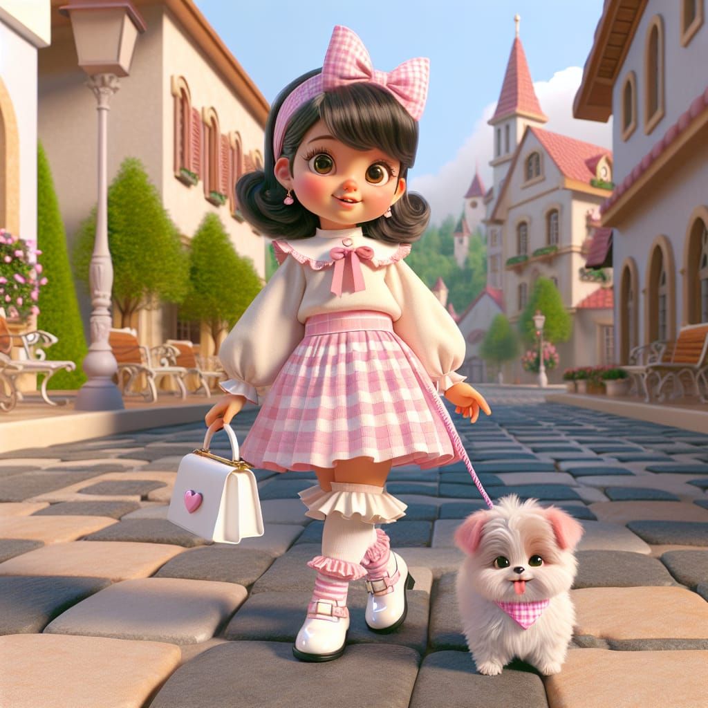 Disney Pixar style 3D image of an adorable little girl weari...