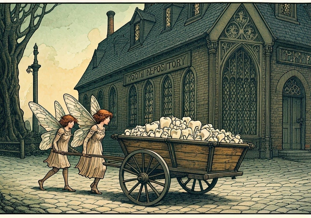 Whimsical Fairies Harvest Teeth in Gothic Factory