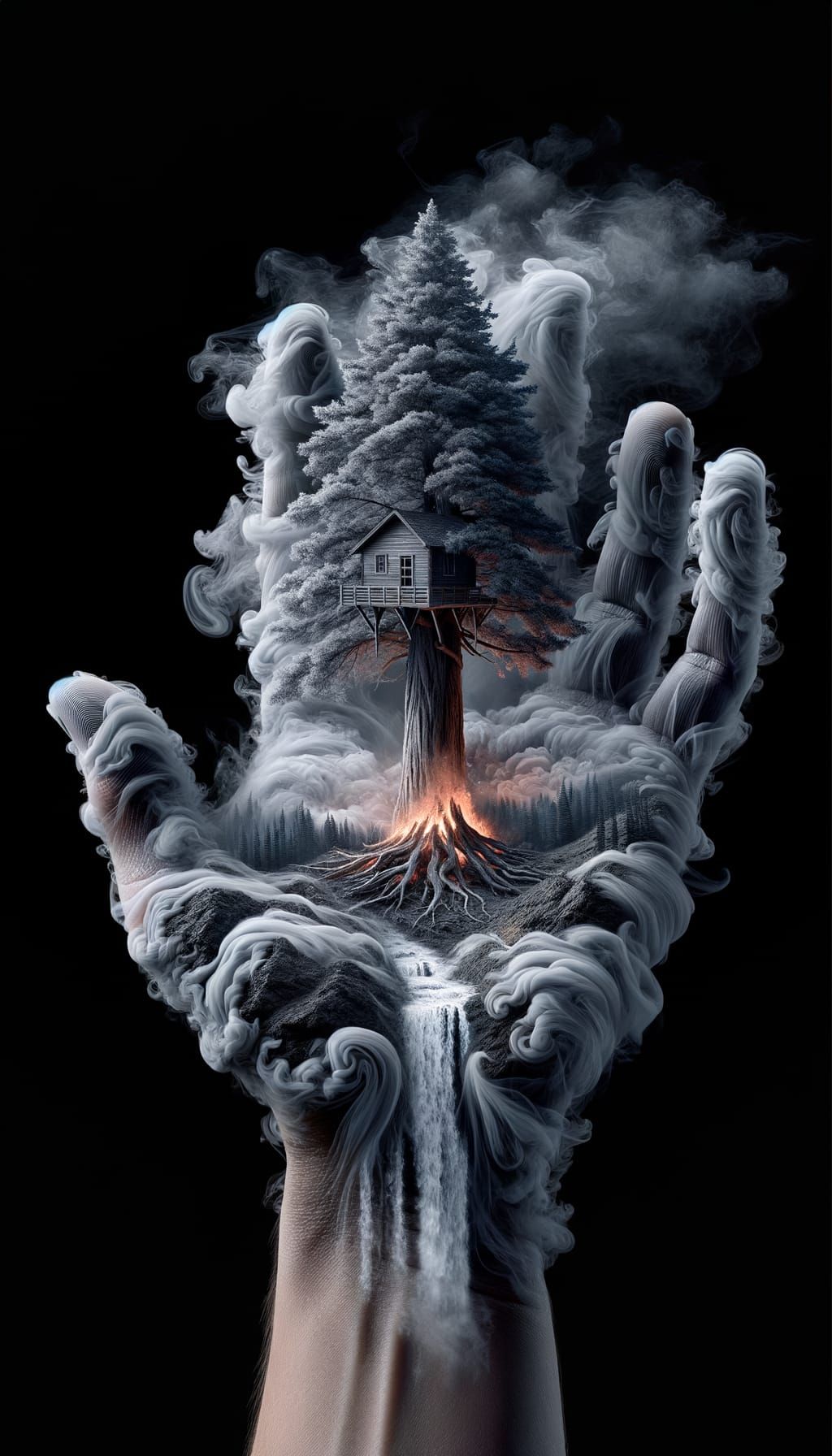 Ethereal Smoke Treehouse: A Digital Art Scene