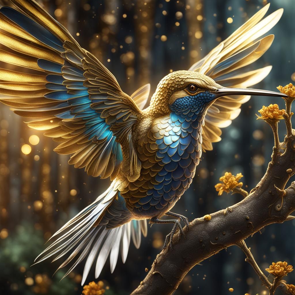 Gold and Silver Hummingbird Fantasy Concept Art