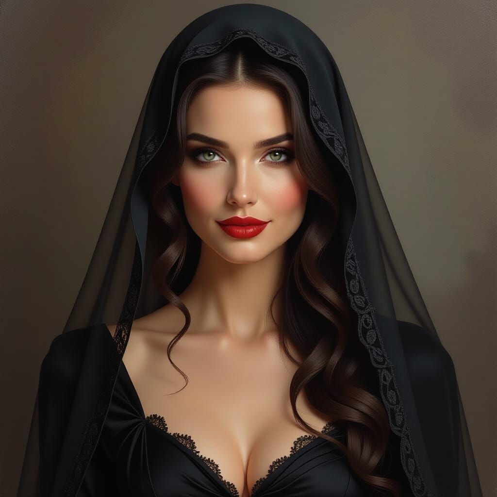 Mysterious Woman Portrait in Dark Oil Painting Style