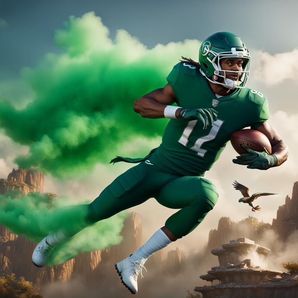 Jalen Hurts Rides a Green Eagle: Fantasy Concept Art
