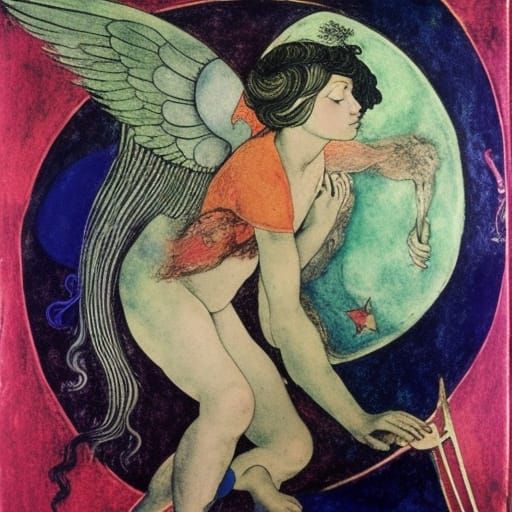 Vampire Archangel Flying to the Moon, Artistic Style