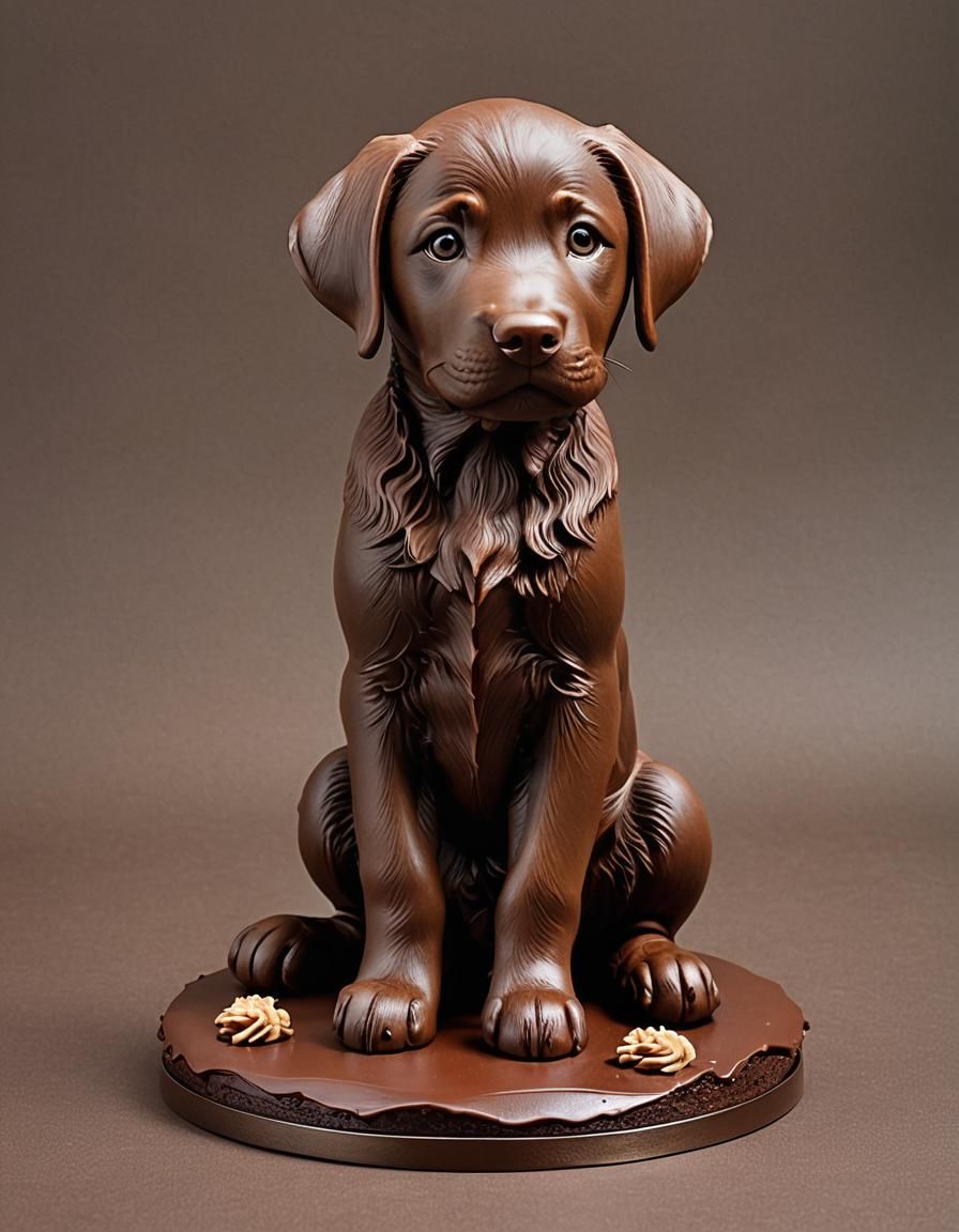 Chocolate Labrador Puppy Sculpture on Cake