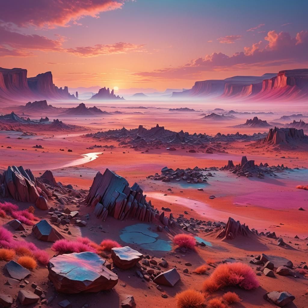 Surreal Landscape with Glowing Rocks as Digital Art