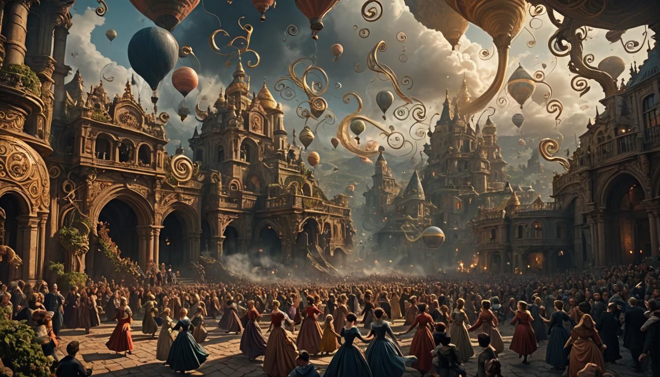 Joyful Women Dancing in Swirling Smoke: Digital Painting