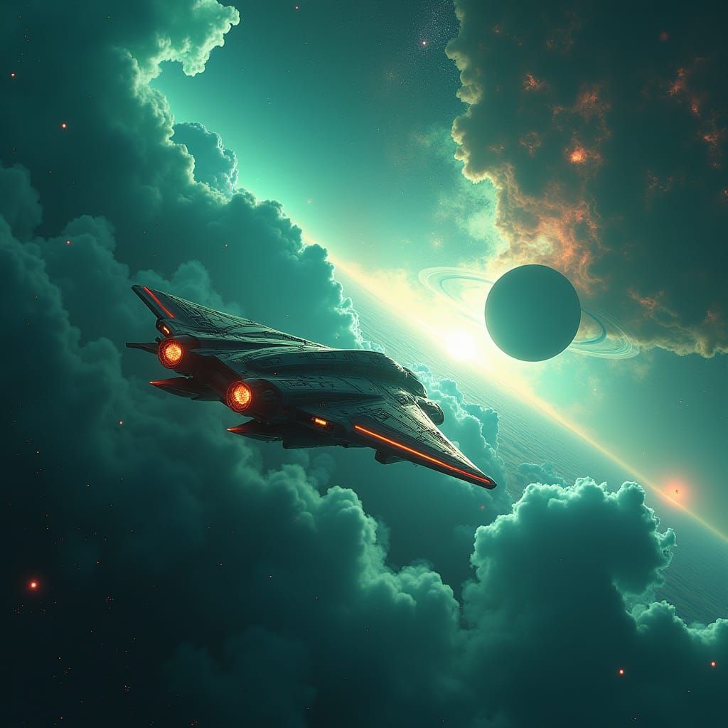 Epic Space Opera Spaceship Navigates Nebula