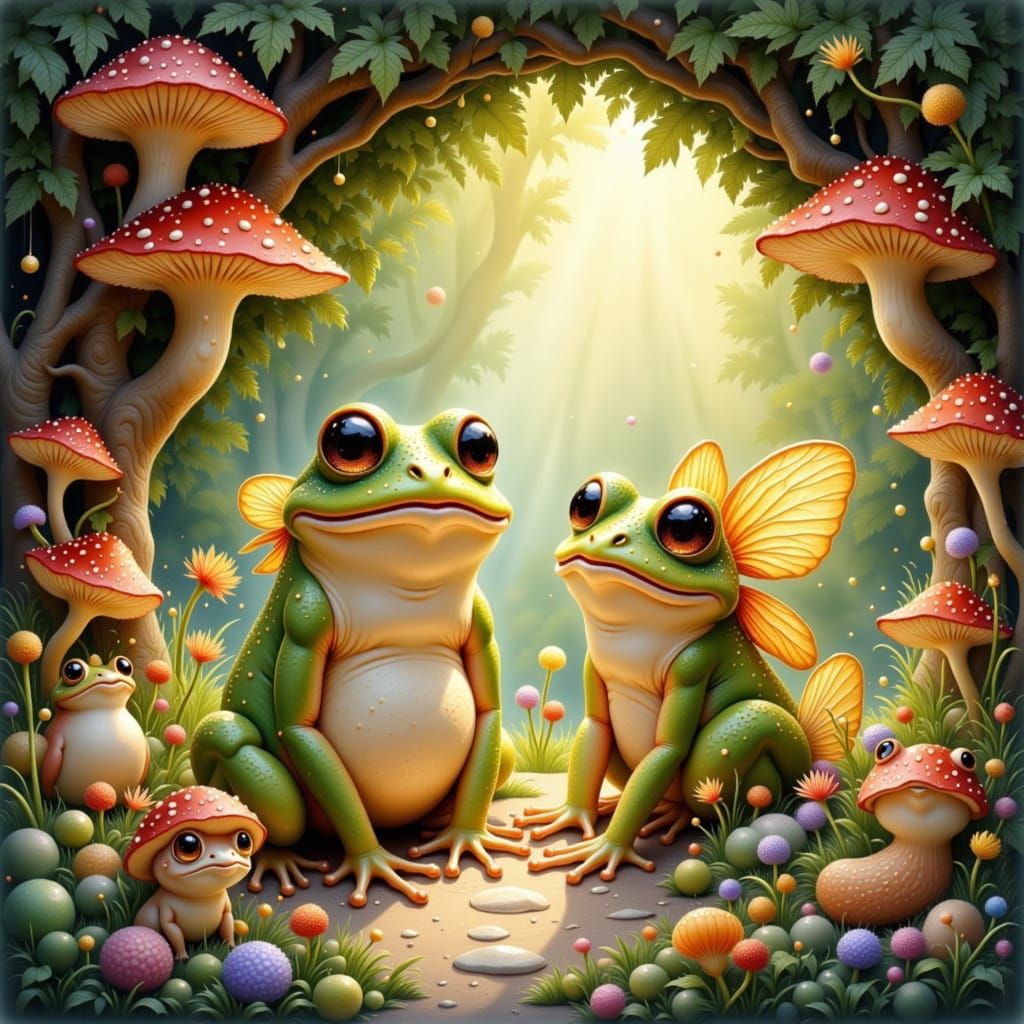Joyous Fae Frogs in Whimsical Watercolor Home