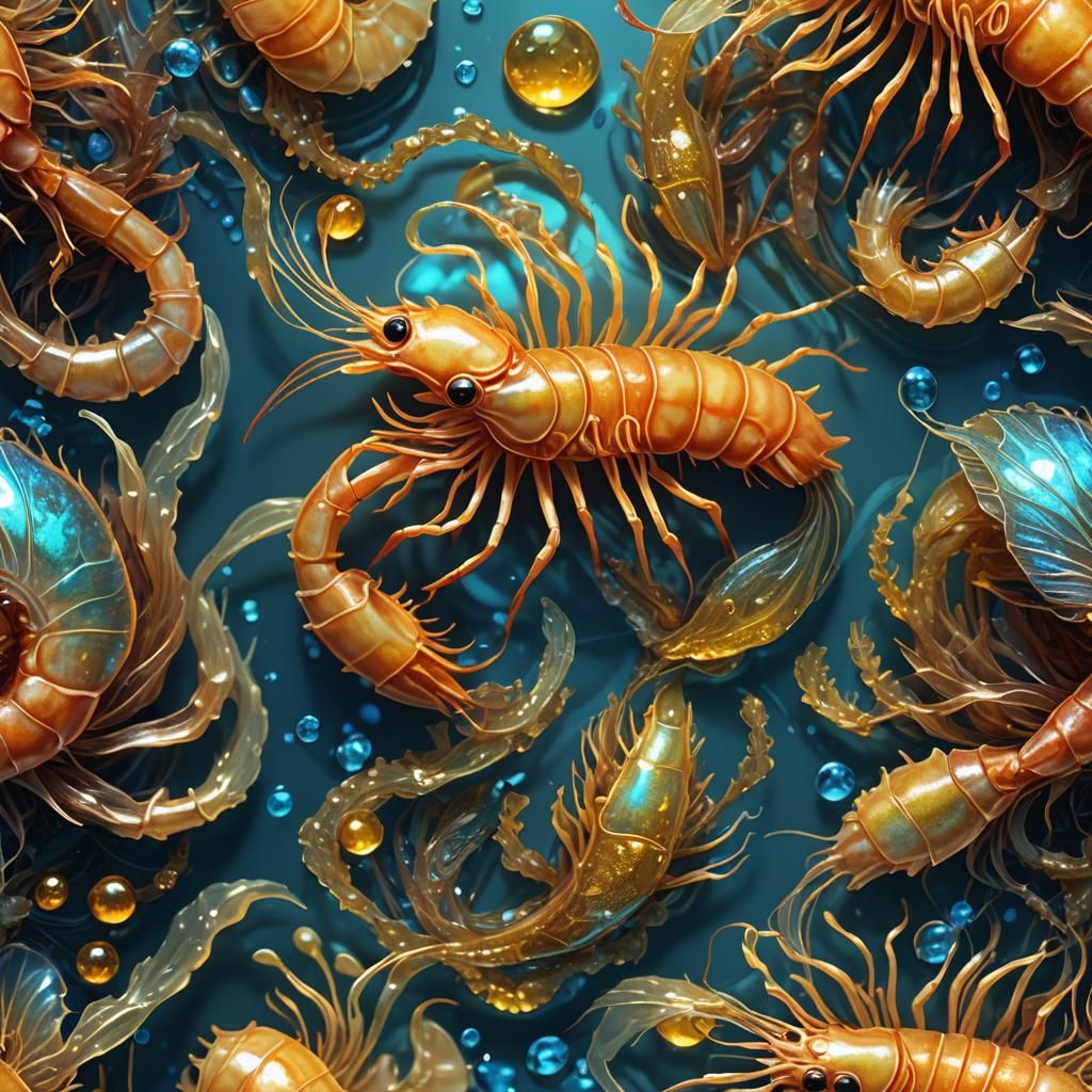 Iridescent Baby Shrimp in Detailed Digital Art