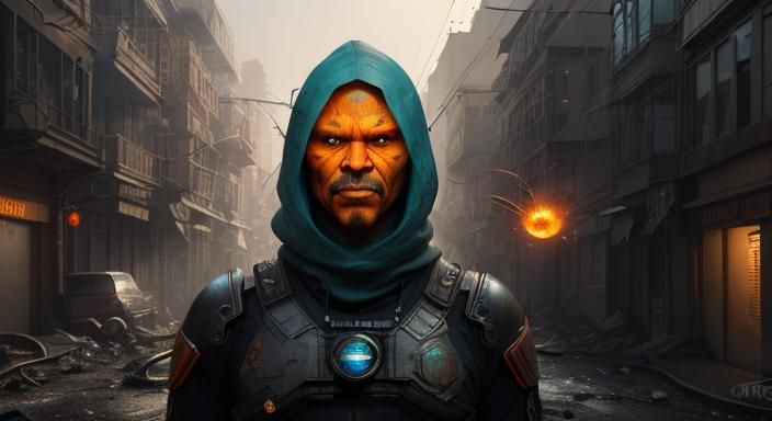 Cyberpunk Alien in Gritty Street Scene