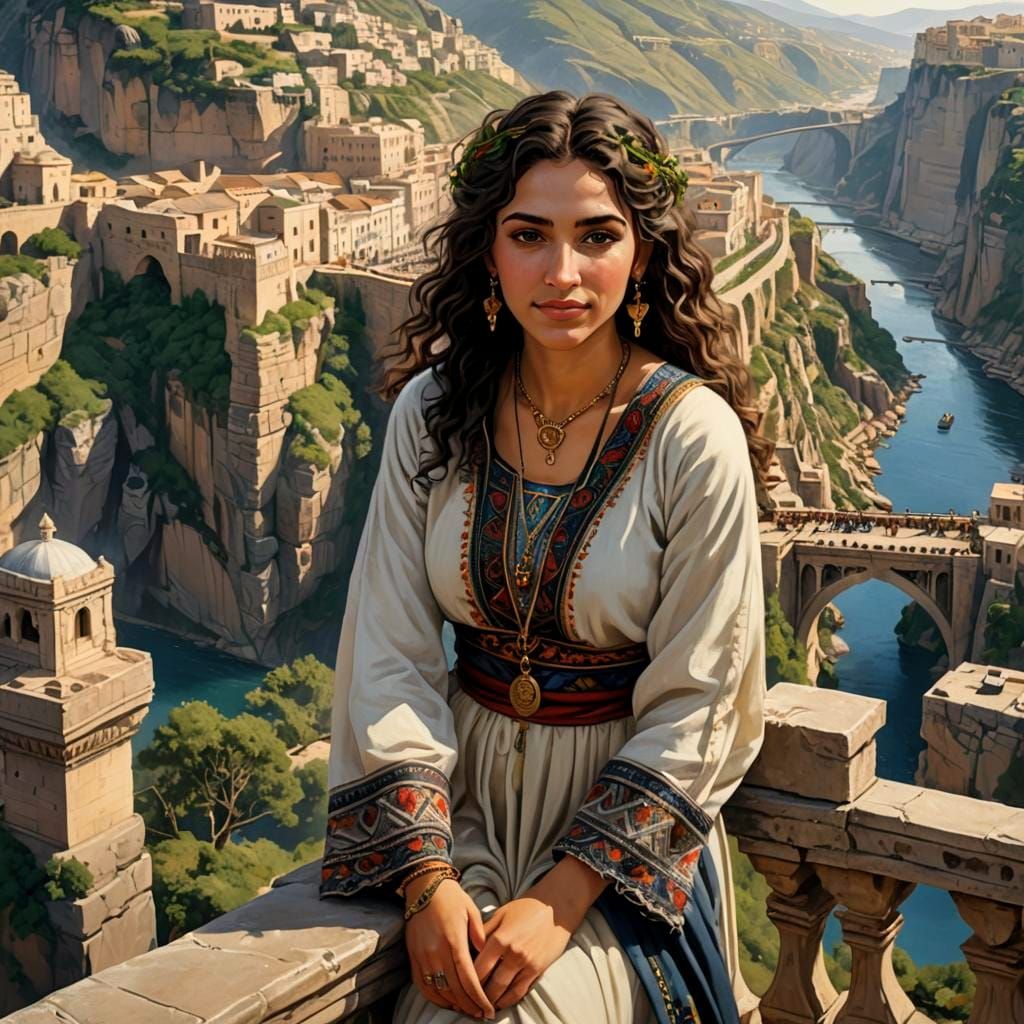 Berber Lady on Constantine Bridge, Artistic Photo