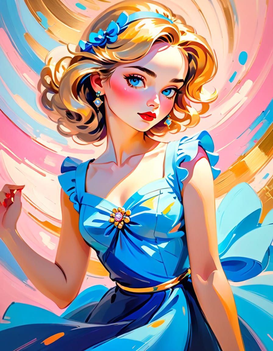 Vibrant Pin-Up Art in Abstract Expressionism Style