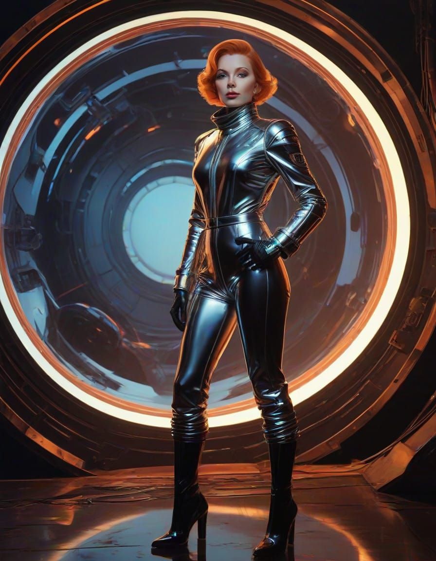 Retro Sci-Fi Space Explorer in Metallic Spacesuit