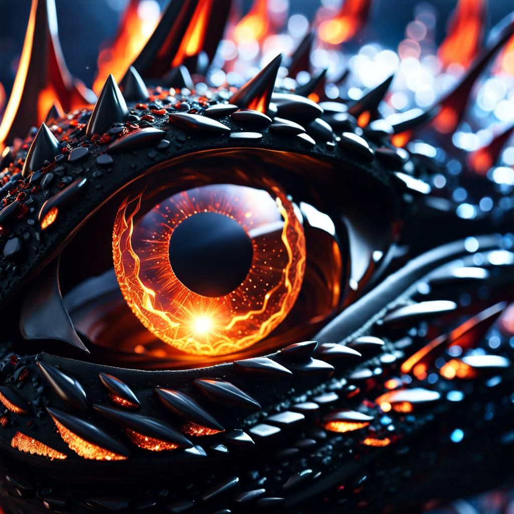 Fiery Dragon Eye Macro Photograph in Digital Art Style