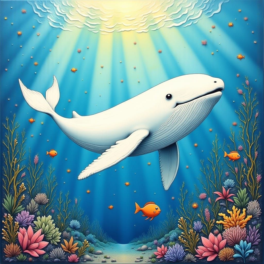 Whimsical Whale in a Dreamy Ocean Scene