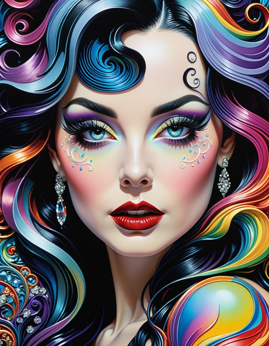 Ebru Goddess Portrait with Rainbow Aesthetic