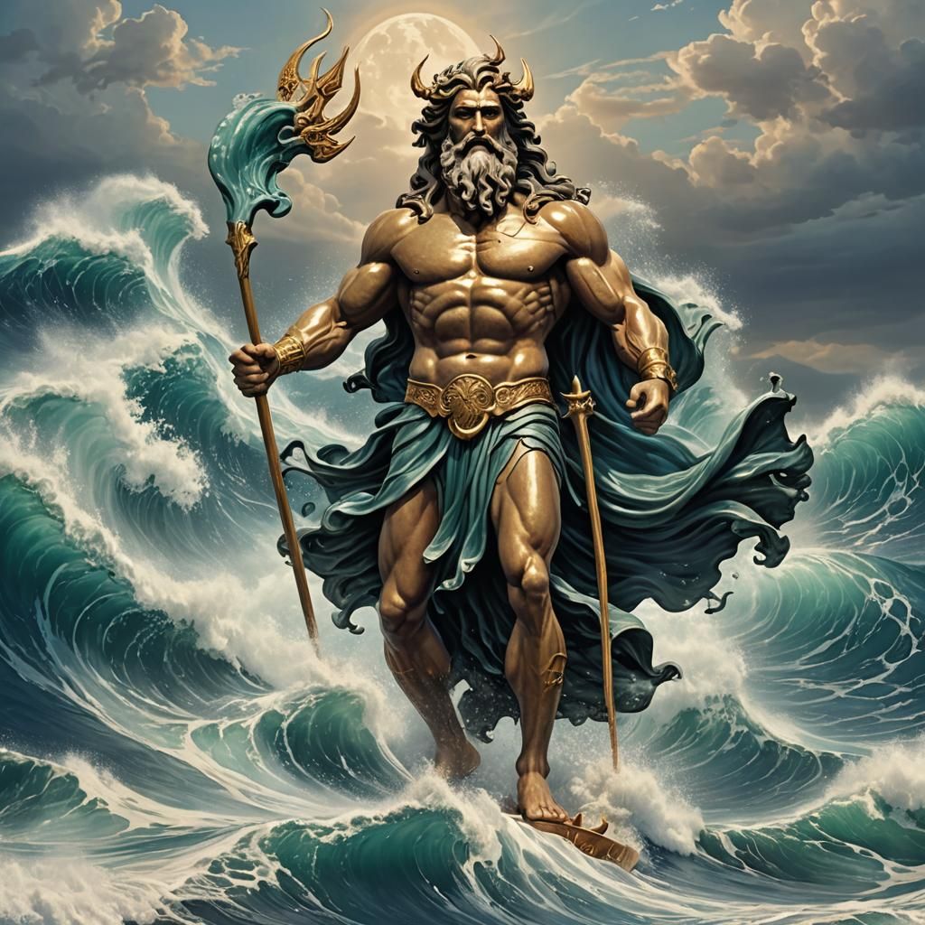 Poseidon, God of the Oceans, Rising from the Waves