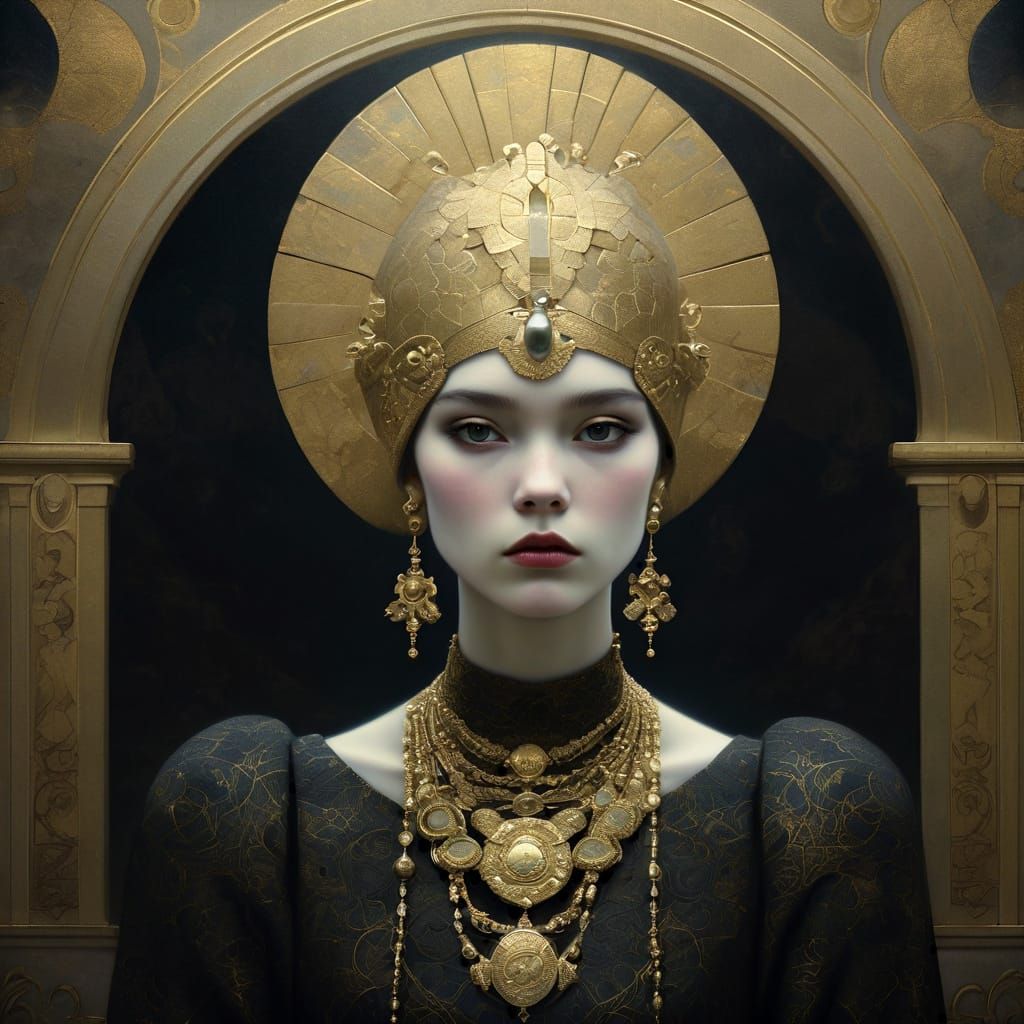 Dark Nilotic Princess in Opulent Setting with Gold Leaf
