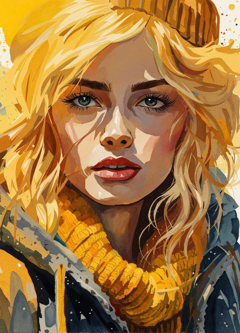 Detailed Watercolor Portrait with Intense Backlighting